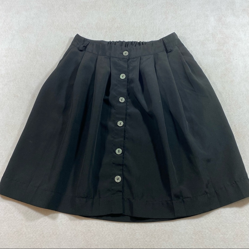 Xhilaration skirt womens black button up flowy ruffled elastic back mini…